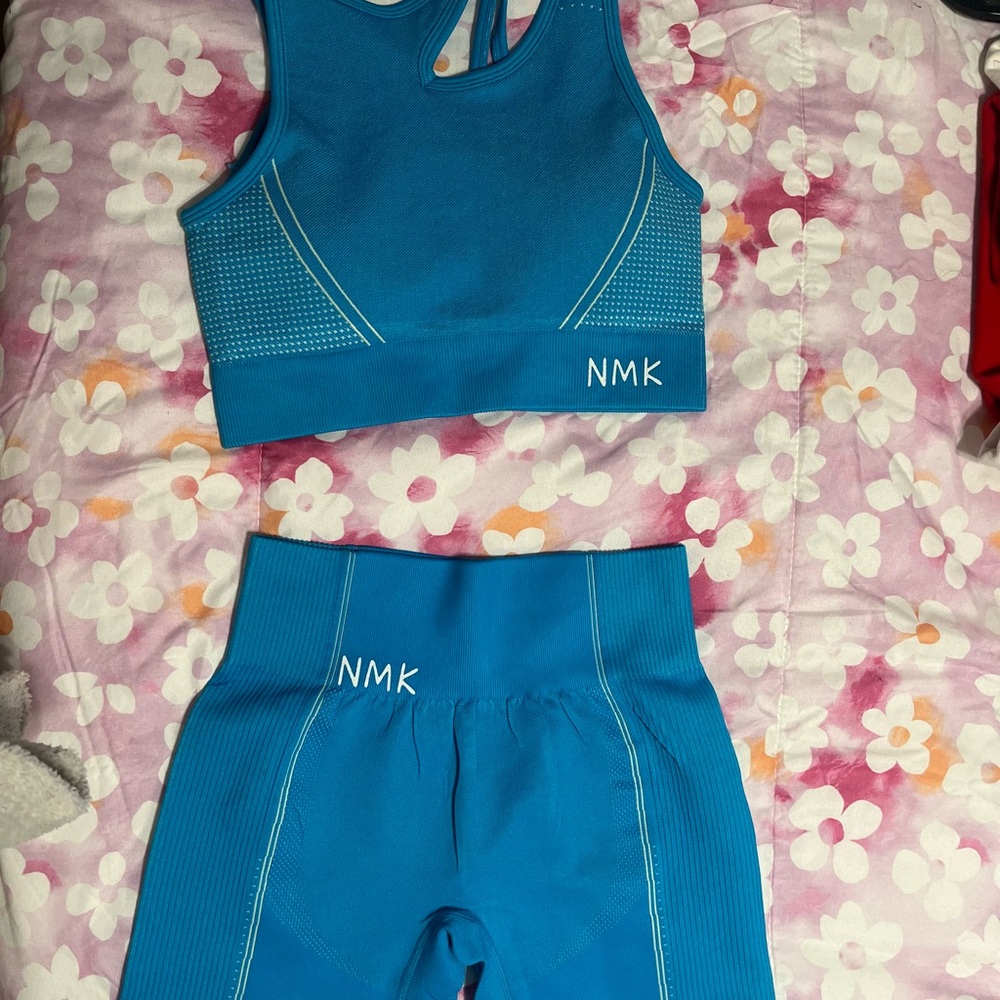 Blue gym Athletic set booty shorts and bra